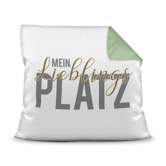 Kissen mit Spruch - Lieblingsplatz - R&uuml;ckseite Gr&uuml;n