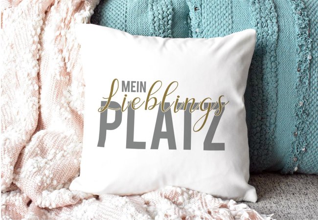 Kissen mit Spruch - Lieblingsplatz - R&uuml;ckseite Gr&uuml;n