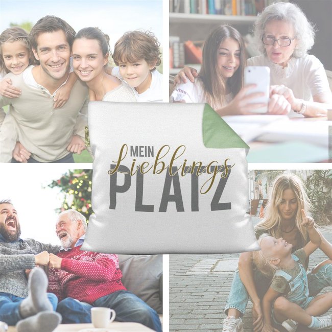 Kissen mit Spruch - Lieblingsplatz - R&uuml;ckseite Gr&uuml;n