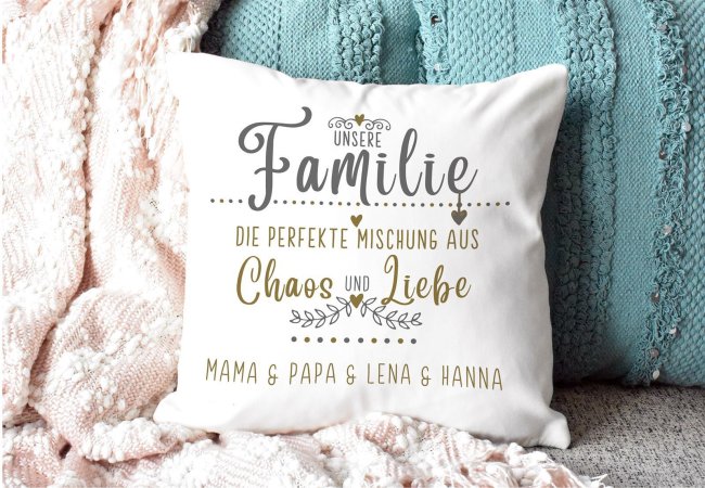 Kissen mit Spruch f&uuml;r die Familie mit Spruch und Wunschnamen
