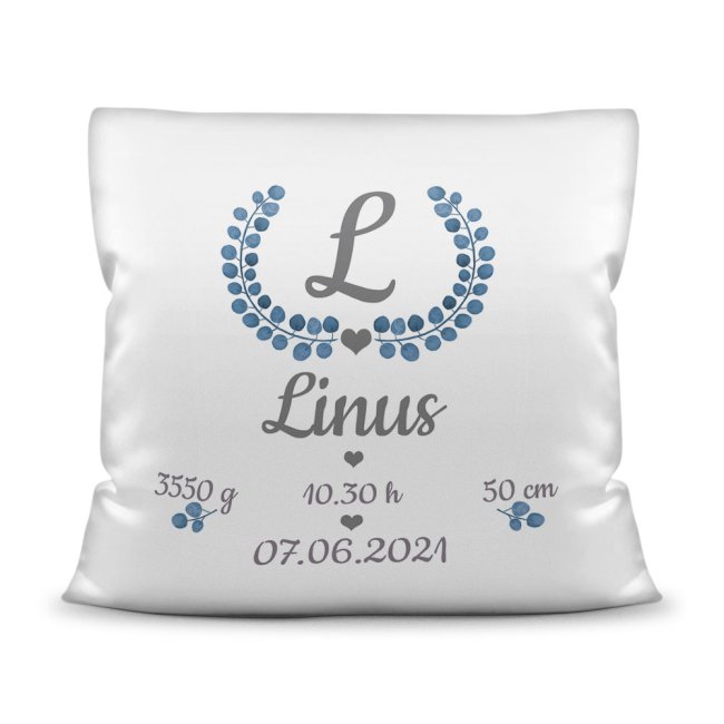 Kissen zur Geburt f&uuml;r Junge - personalisierbar mit Geburtsdaten