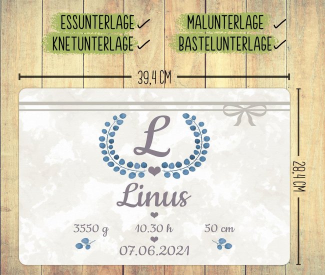 Kinder-Platzset - Geburt Junge - mit Geburtsdaten