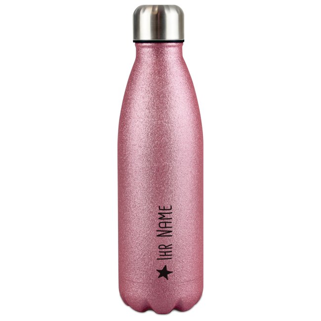 Trinkflasche aus Edelstahl mit Glitzer - mit Name - Symbol Stern - Pink