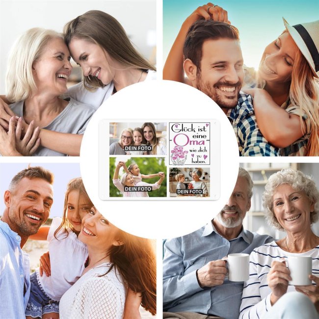 Blechschild f&uuml;r die Oma - Gl&uuml;ck ist - Collage mit 3 Fotos - DIN A4