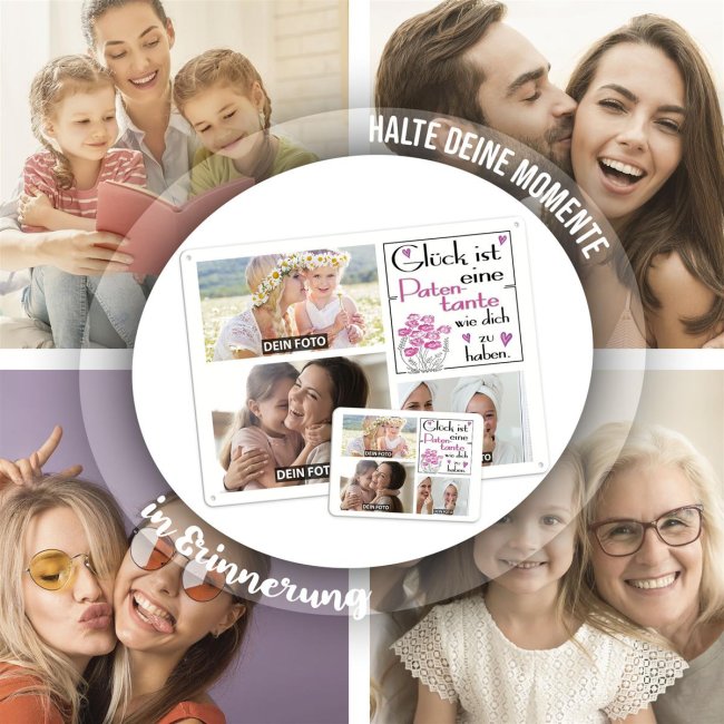 Blechschild f&uuml;r die Patentante - Gl&uuml;ck ist - Collage mit 3 Fotos - DIN A3