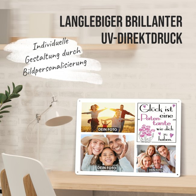 Blechschild f&uuml;r die Patentante - Gl&uuml;ck ist - Collage mit 3 Fotos - DIN A3
