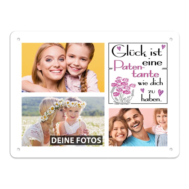 Blechschild f&uuml;r die Patentante - Gl&uuml;ck ist - Collage mit 3 Fotos - DIN A5