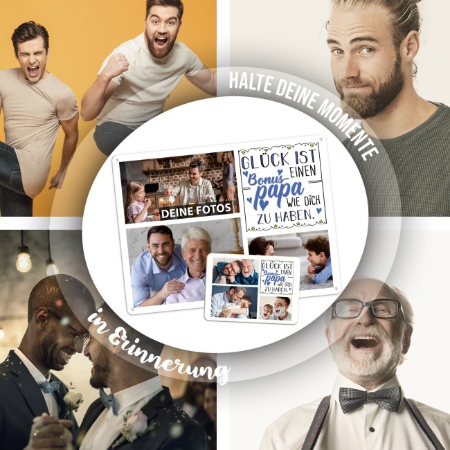 Blechschild f&uuml;r den Bonuspapa - Gl&uuml;ck ist - Collage mit 3 Fotos - DIN A3