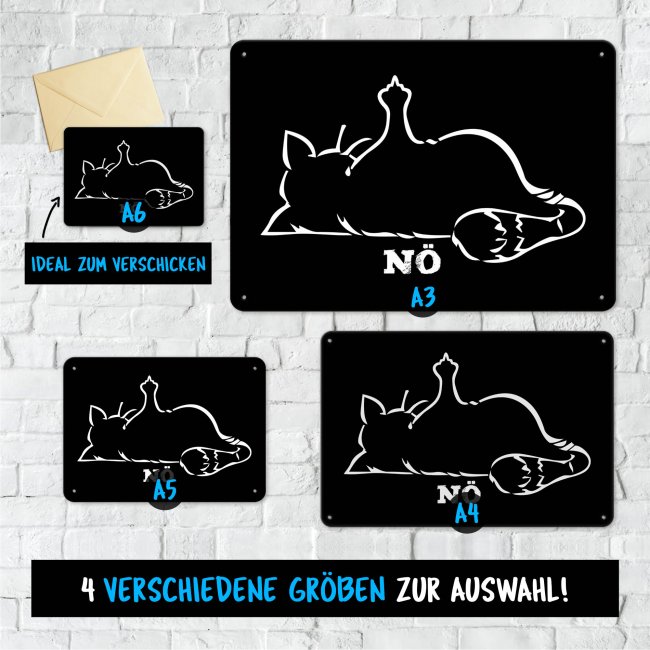 Blechschild - N&ouml; Katze Mittelfinger - Schwarz A6