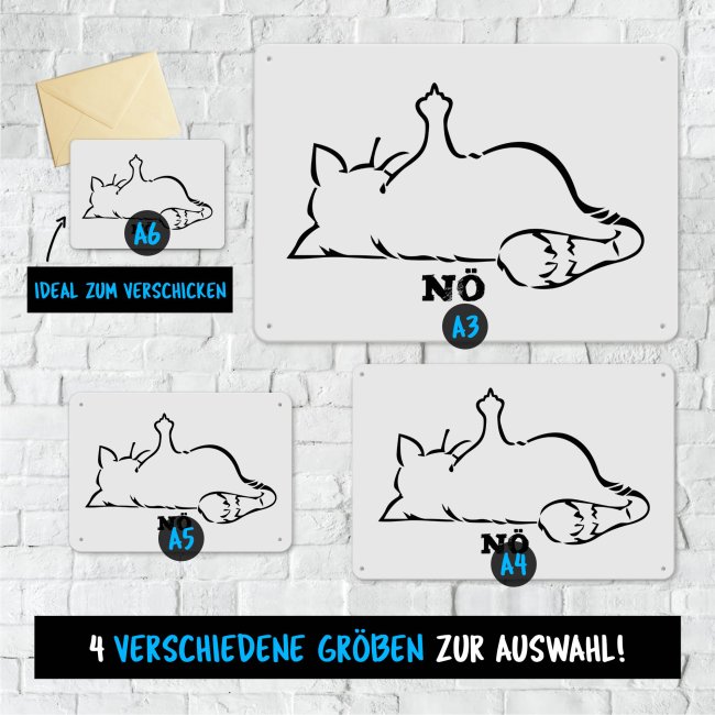 Blechschild - N&ouml; Katze Mittelfinger - Wei&szlig; A6