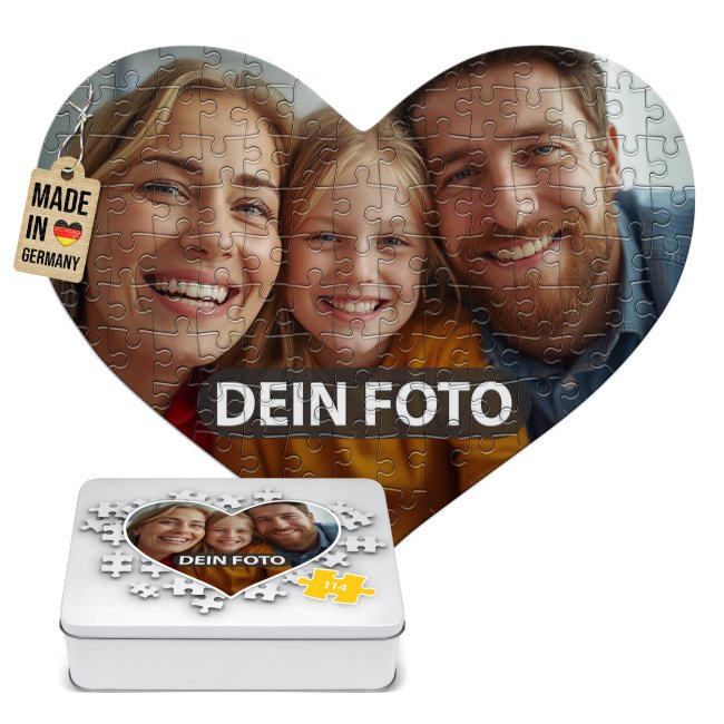 Herz-Puzzle inkl. bedruckter Metalldose - 114 Teile - Herzform