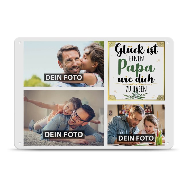 Blechschild f&uuml;r alle M&auml;nner in der Familie gestalten - Gl&uuml;ck ist - Collage mit 3 Fotos