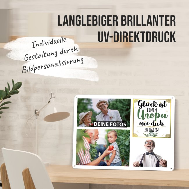 Blechschild f&uuml;r den Uropa gestalten - Gl&uuml;ck ist - Collage mit 3 Fotos - DIN A3