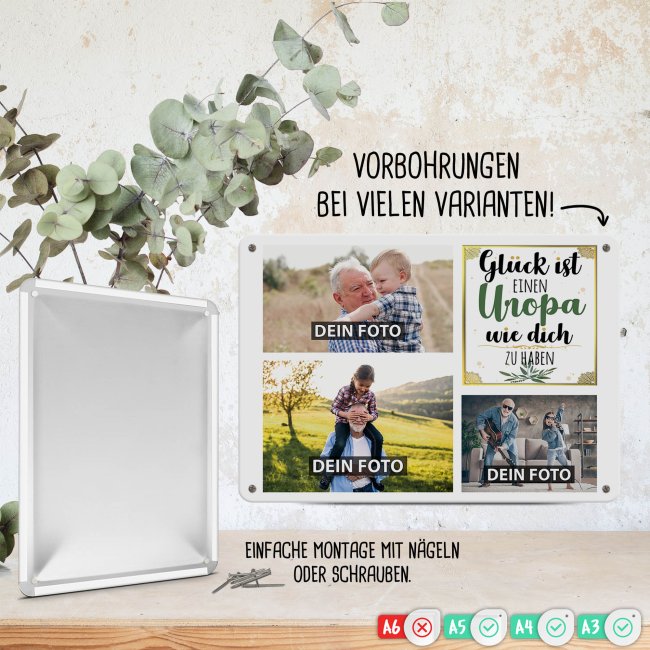 Blechschild f&uuml;r den Uropa gestalten - Gl&uuml;ck ist - Collage mit 3 Fotos - DIN A4