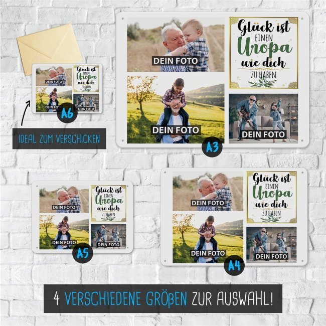 Blechschild f&uuml;r den Uropa gestalten - Gl&uuml;ck ist - Collage mit 3 Fotos - DIN A4