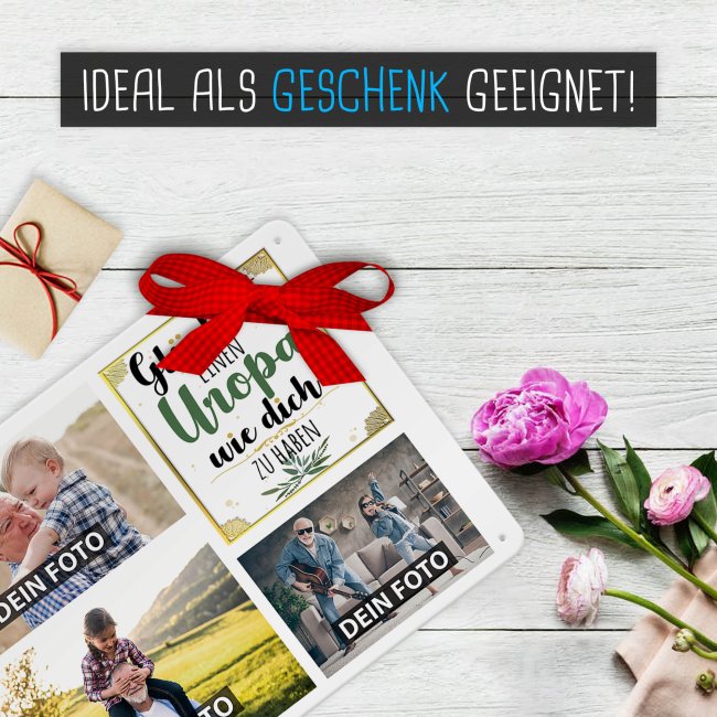 Blechschild f&uuml;r den Uropa gestalten - Gl&uuml;ck ist - Collage mit 3 Fotos - DIN A4