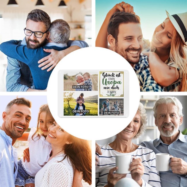 Blechschild f&uuml;r den Uropa gestalten - Gl&uuml;ck ist - Collage mit 3 Fotos - DIN A4
