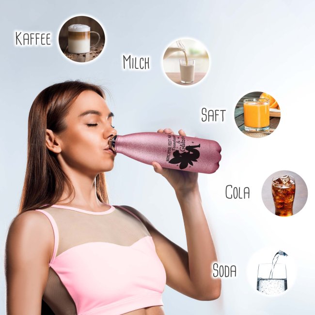 Glitzer-Trinkflasche mit Spruch - Manchmal hilft nur Feenstaub &amp; Glitzer - Pink