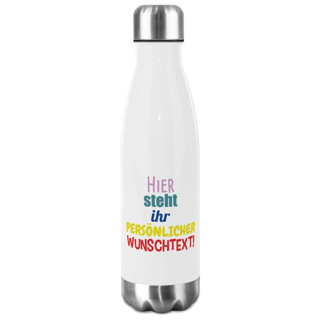 Trinkflasche personalisieren mit Text - Edelstahl in Wei&szlig; - in 500 ml und 750 ml