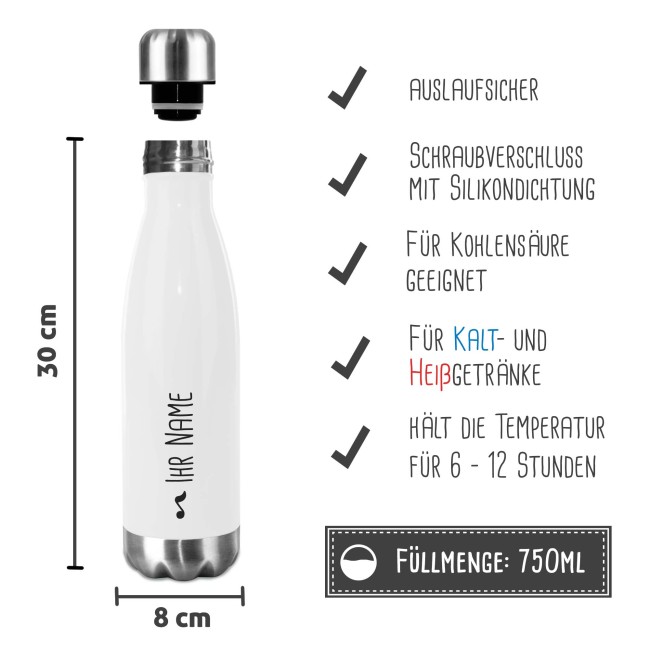 Edelstahl-Trinkflasche mit Name und Symbol - Note - 750 ml - wei&szlig;