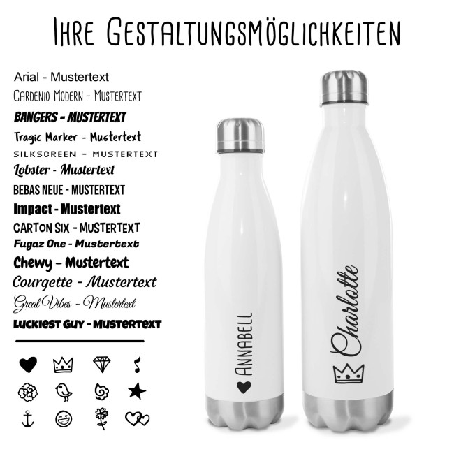 Edelstahl-Trinkflasche mit Name und Symbol - Note - 750 ml - wei&szlig;