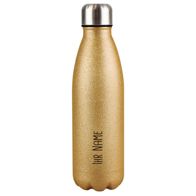 Trinkflasche aus Edelstahl mit Glitzer - individuell mit Name - Gold