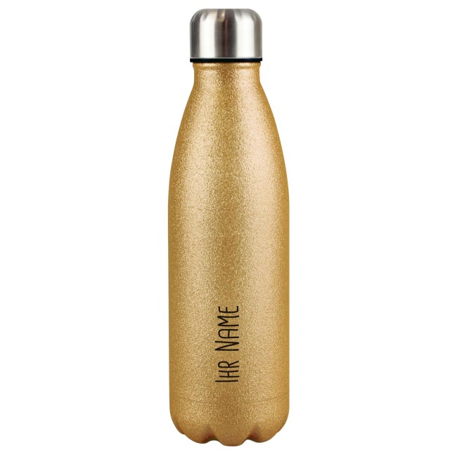 Trinkflasche aus Edelstahl mit Glitzer - individuell mit Name - Gold