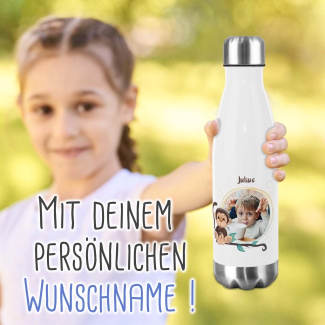 Trinkflasche aus Edelstahl f&uuml;r Kinder - mit Bild und Name - Affe - 500 ml