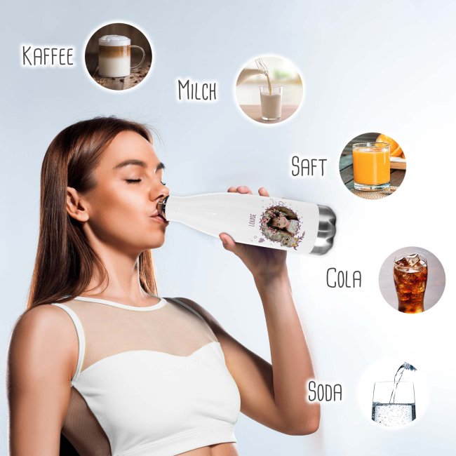 Trinkflasche aus Edelstahl f&uuml;r Kinder - mit Bild und Name - Eule - 500 ml