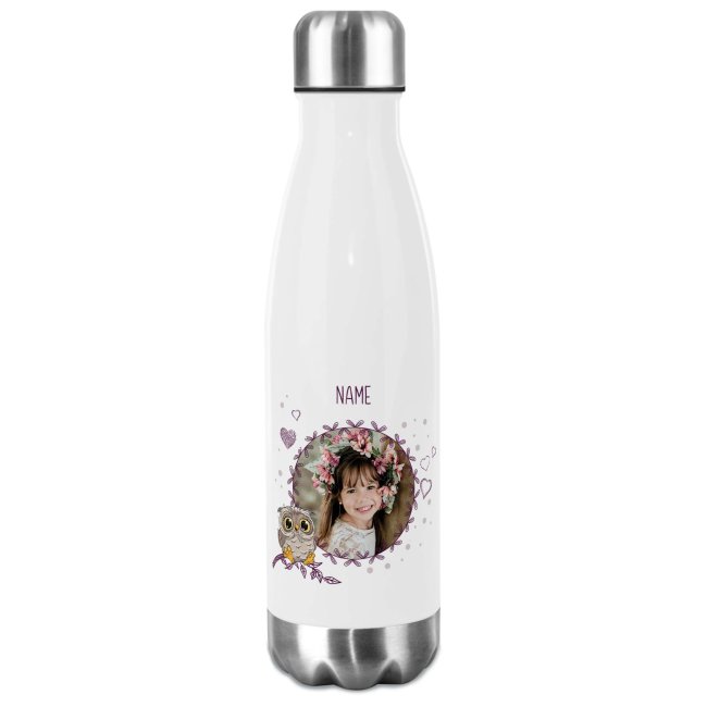 Trinkflasche aus Edelstahl f&uuml;r Kinder - mit Bild und Name - Eule - 500 ml