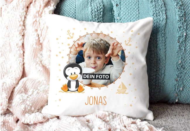 Fotokissen mit Name - Pinguin - Kissen Wei&szlig; flauschig