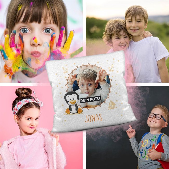 Fotokissen mit Name - Pinguin - Kissen Wei&szlig; flauschig