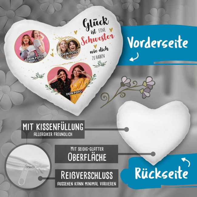 Herzkissen - Gl&uuml;ck ist jemanden wie dich zu haben -  Schwester