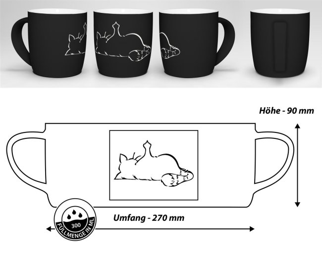 Tasse mit Lasergravur - Katze zeigt Mittelfinger - Schwarz