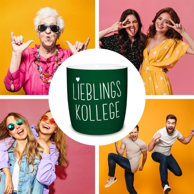 Tasse mit Lasergravur - Lieblingskollege - Gr&uuml;n