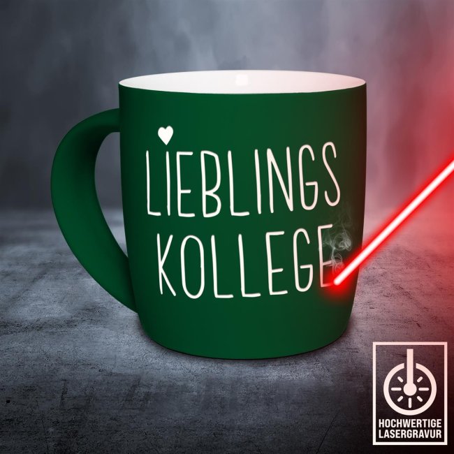 Tasse mit Lasergravur - Lieblingskollege - Gr&uuml;n