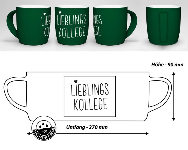 Tasse mit Lasergravur - Lieblingskollege - Gr&uuml;n