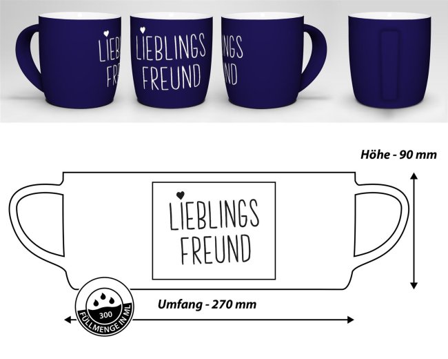 Tasse mit Lasergravur - Lieblingsfreund - Blau