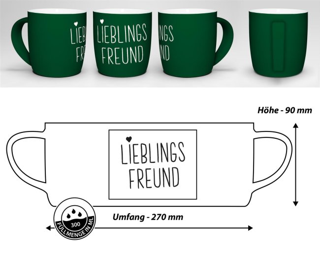 Tasse mit Lasergravur - Lieblingsfreund - Gr&uuml;n