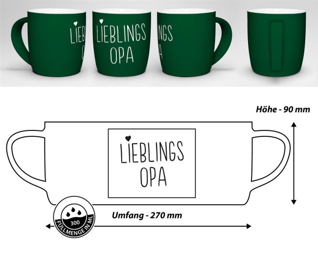 Tasse mit Lasergravur - Lieblingsopa - Gr&uuml;n