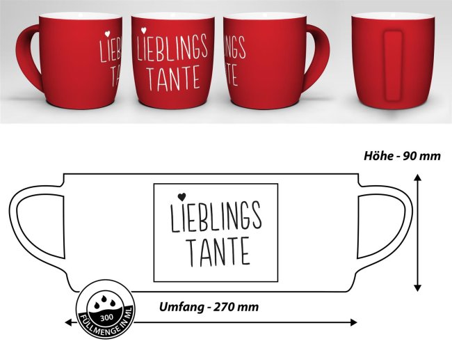 Tasse mit Lasergravur - Lieblingstante - Rot