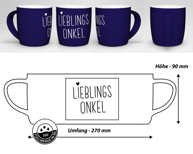 Tasse mit Lasergravur - Lieblingsonkel - Blau