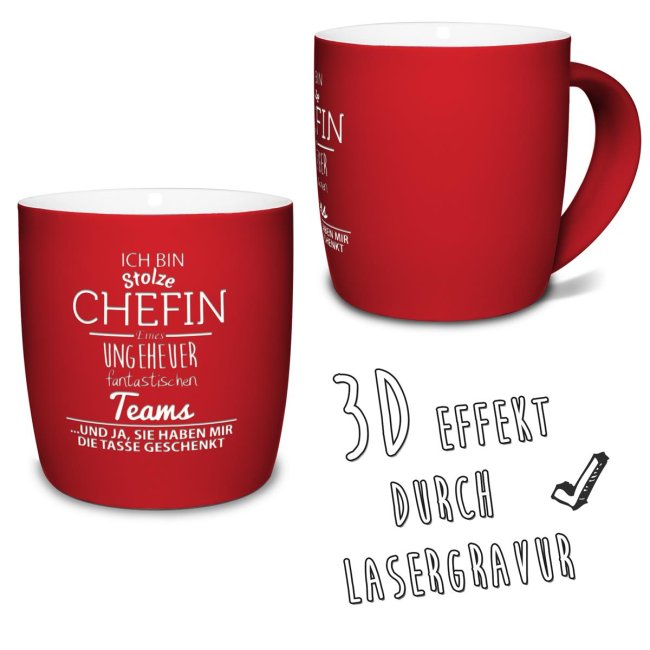 Tasse mit Lasergravur - Stolze Chefin eines fantastischen Teams - Rot