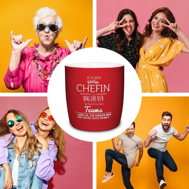 Tasse mit Lasergravur - Stolze Chefin eines fantastischen Teams - Rot