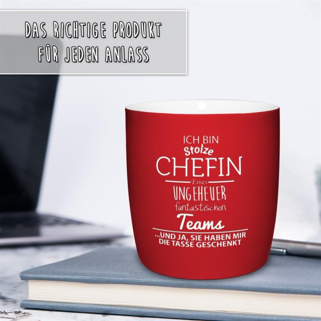 Tasse mit Lasergravur - Stolze Chefin eines fantastischen Teams - Rot