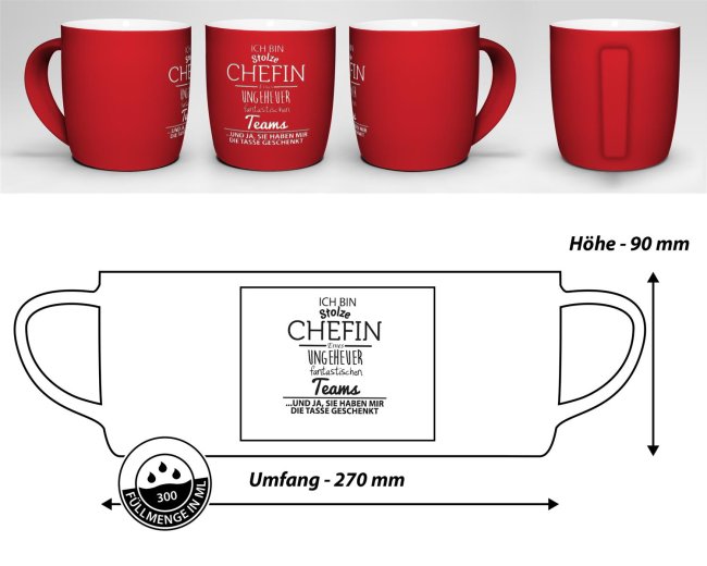 Tasse mit Lasergravur - Stolze Chefin eines fantastischen Teams - Rot