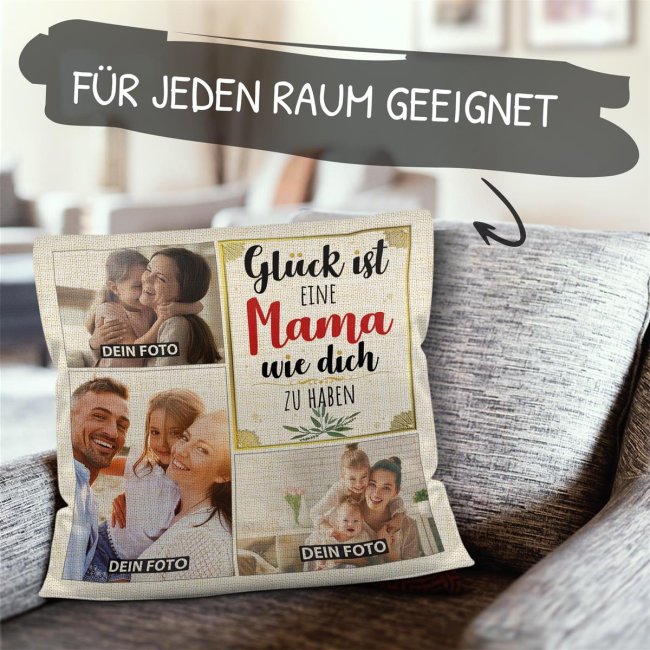 Kissen in Leinenoptik f&uuml;r Frauen - Gl&uuml;ck ist - Mama