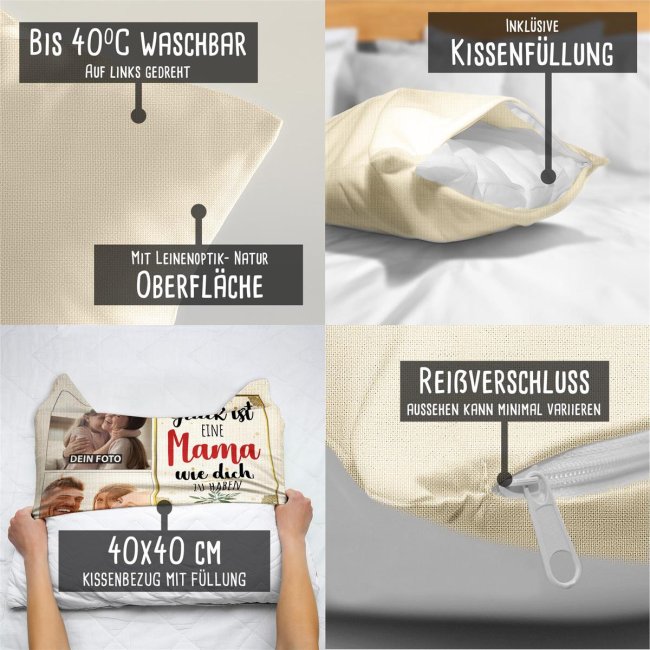 Kissen in Leinenoptik f&uuml;r Frauen - Gl&uuml;ck ist - Mama