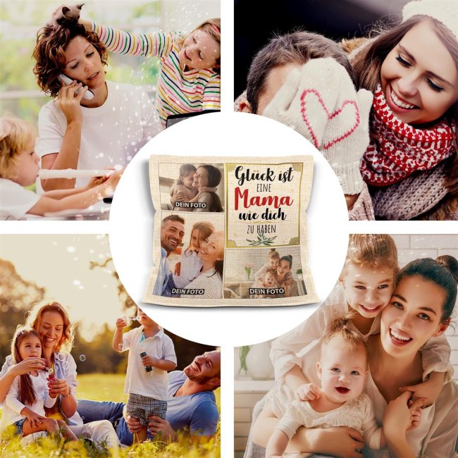 Kissen in Leinenoptik f&uuml;r Frauen - Gl&uuml;ck ist - Mama