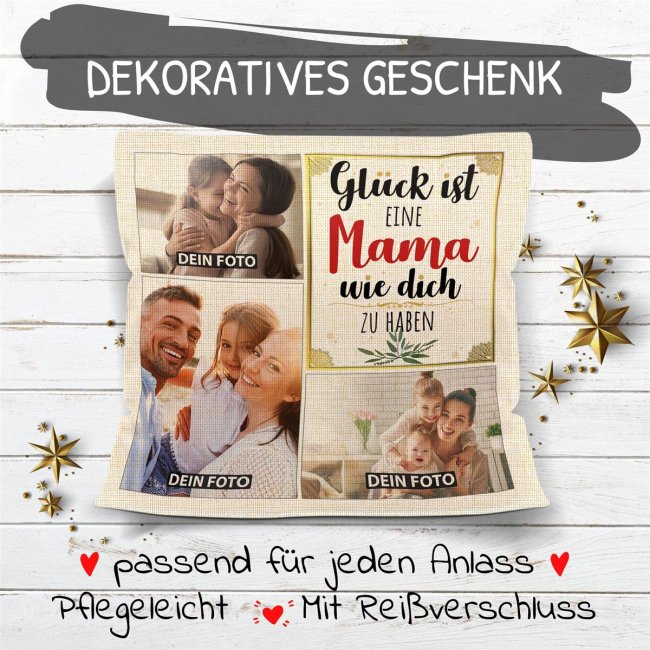Kissen in Leinenoptik f&uuml;r Frauen - Gl&uuml;ck ist - Mama